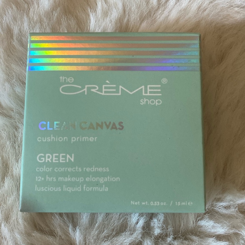 The crème shop clean Canvas cushion primer Green color correct redness
